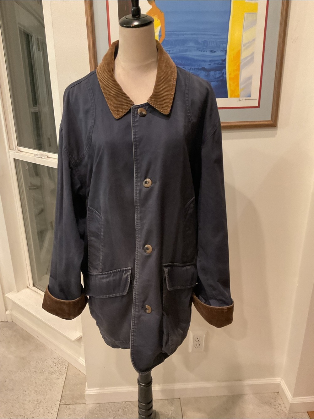 Vintage 1990s Barn Navy Jacket with Brown Corduroy Collar